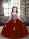 Amazing Tulle Straps Sleeveless Lace Up Appliques Little Girl Pageant Gowns in Red