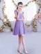 Attractive Lavender Cap Sleeves Mini Length Ruching Zipper Quinceanera Dama Dress