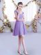 Attractive Lavender Cap Sleeves Mini Length Ruching Zipper Quinceanera Dama Dress