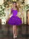 Nice Purple Lace Up Halter Top Ruffles Dress for Prom Organza Sleeveless