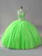 Sexy Scoop Sleeveless Vestidos de Quinceanera Floor Length Beading Tulle