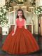 Classical Halter Top Sleeveless Winning Pageant Gowns Floor Length Ruching Rust Red Tulle