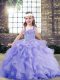 On Sale Lavender Sleeveless Floor Length Beading and Ruffles Lace Up Kids Formal Wear