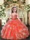Orange Red Lace Up Straps Beading and Ruffles Child Pageant Dress Organza Sleeveless