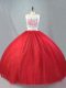 Hot Sale Floor Length Two Pieces Sleeveless Red Quinceanera Dresses Zipper