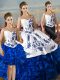 Blue And White Sleeveless Embroidery and Ruffles Floor Length Sweet 16 Quinceanera Dress