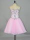 Pink Organza Lace Up Prom Dresses Sleeveless Mini Length Beading