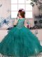 Floor Length Turquoise Pageant Dress for Girls Organza Sleeveless Beading and Ruffles