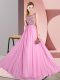 Custom Fit Rose Pink Empire Scoop Sleeveless Chiffon Floor Length Backless Beading and Appliques Court Dresses for Sweet 16