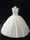 Sleeveless Tulle Floor Length Lace Up Quince Ball Gowns in White with Beading