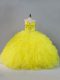 Fine Yellow Sleeveless Tulle Lace Up Quinceanera Gown for Sweet 16 and Quinceanera