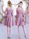 Unique Pink Quinceanera Court of Honor Dress Wedding Party with Ruching Off The Shoulder Half Sleeves Zipper