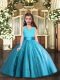 Baby Blue Sleeveless Tulle Lace Up Pageant Dress Womens for Party and Wedding Party