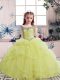 Scoop Sleeveless Kids Formal Wear Floor Length Beading Yellow Tulle