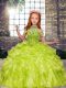 Hot Selling Floor Length Yellow Green Child Pageant Dress High-neck Sleeveless Lace Up