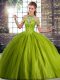Lace Up Sweet 16 Quinceanera Dress Olive Green for Military Ball and Sweet 16 and Quinceanera with Beading Brush Train