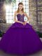 Trendy Sleeveless Floor Length Beading and Appliques Lace Up Sweet 16 Dress with Purple