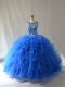 Glamorous Blue Scoop Neckline Beading and Ruffles Quinceanera Gown Sleeveless Side Zipper Glamorous Blue Scoop Neckline Beading and Ruffles Quinceanera Gown Sleeveless Side Zipper