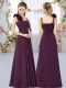 Dazzling Dark Purple Chiffon Lace Up Straps Sleeveless Floor Length Vestidos de Damas Hand Made Flower