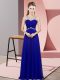 Floor Length Backless Homecoming Dress Blue for Prom and Party and Military Ball with Beading