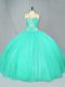 Trendy Sleeveless Tulle Floor Length Lace Up Ball Gown Prom Dress in Turquoise with Beading