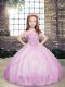 Lilac Straps Neckline Beading Girls Pageant Dresses Sleeveless Lace Up