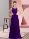 Purple Sleeveless Floor Length Beading and Appliques Zipper Quinceanera Court Dresses