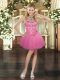 Custom Design Sleeveless Mini Length Beading Lace Up Dress for Prom with Pink