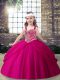 Fuchsia Lace Up Straps Beading Little Girls Pageant Gowns Tulle Sleeveless