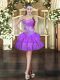 New Style Purple Organza Lace Up Prom Dress Sleeveless Mini Length Beading and Ruffled Layers