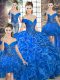 Royal Blue Lace Up Sweet 16 Quinceanera Dress Beading and Ruffles Sleeveless Floor Length