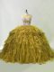 Superior Olive Green Zipper Scoop Beading and Ruffles Sweet 16 Quinceanera Dress Organza Sleeveless Brush Train