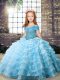 Organza Sleeveless Little Girl Pageant Gowns Brush Train and Beading and Ruffled Layers