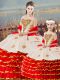 White And Red Ball Gowns Organza Sweetheart Sleeveless Beading and Ruffled Layers Floor Length Lace Up Quinceanera Dresses