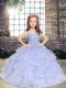 Lavender Sleeveless Floor Length Beading and Ruffles Lace Up Little Girls Pageant Dress Wholesale