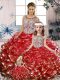 Hot Sale Scoop Sleeveless Organza Quince Ball Gowns Beading and Ruffles Lace Up