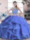Inexpensive Blue Two Pieces Beading and Ruffles Vestidos de Quinceanera Lace Up Tulle Sleeveless Floor Length