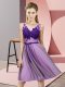 Customized Lavender Tulle Lace Up V-neck Sleeveless Knee Length Dama Dress for Quinceanera Appliques