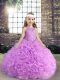 Great Sleeveless Floor Length Beading Lace Up Kids Pageant Dress with Lilac