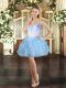 Mini Length Light Blue Organza Sleeveless Beading and Ruffles  Mini Length Light Blue Organza Sleeveless Beading and Ruffles