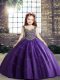 Admirable Floor Length Purple Kids Formal Wear Tulle Sleeveless Beading