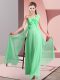 Custom Fit Green Empire Chiffon One Shoulder Sleeveless Hand Made Flower Floor Length Lace Up Quinceanera Court of Honor Dress
