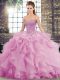 Sweetheart Sleeveless Quinceanera Gown Brush Train Beading and Ruffles Lilac Tulle