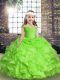 Low Price Spaghetti Straps Sleeveless Organza Little Girls Pageant Gowns Beading and Ruffles and Ruching Lace Up