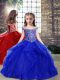 Trendy Royal Blue Organza Lace Up Off The Shoulder Sleeveless Floor Length Kids Formal Wear Beading