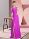 Sleeveless Chiffon Floor Length Zipper Womens Party Dresses in Fuchsia with Beading