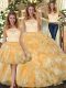 Fitting Gold Sleeveless Lace and Ruffles Floor Length Quinceanera Dress