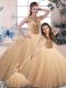 Hot Selling Gold Scoop Lace Up Beading Ball Gown Prom Dress Sleeveless