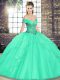 Apple Green Lace Up Off The Shoulder Beading and Ruffles Sweet 16 Quinceanera Dress Tulle Sleeveless