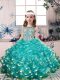 Cheap Teal Sleeveless Beading and Ruffles Floor Length Little Girl Pageant Dress